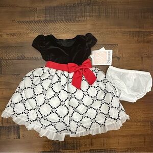 BONNIE JEAN Little Girls' Black White Silver Red Dress - 2 Piece- Size 12 Months